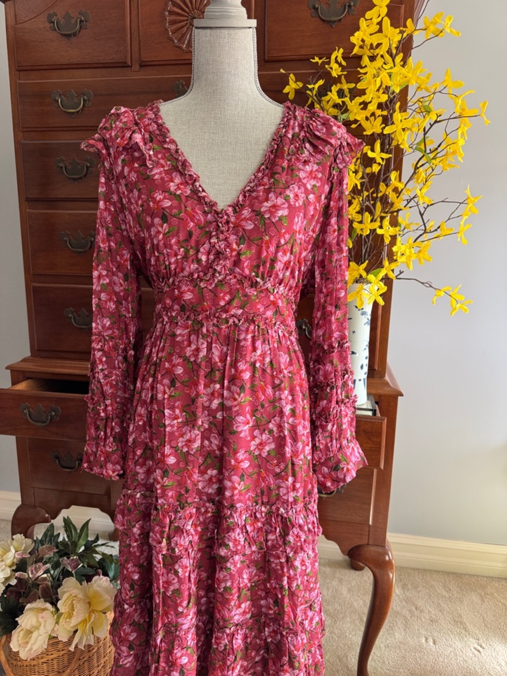 SACHIN + BABI Dress Size 10 Midi Red-Pink Floral - Picture 5 of 13